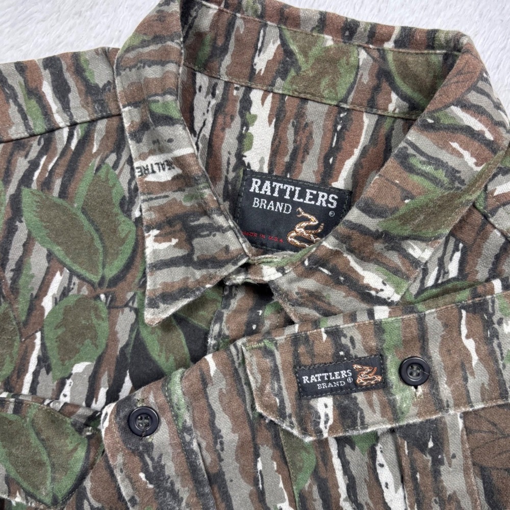 VTG 90s Rattlers Brand Realtree Camo Shirt Mens XL Heavy Hunt Treebark Made USA - Picture 13 of 13